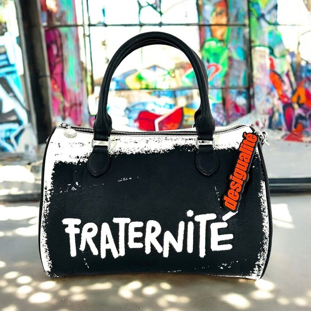 NEW Desigual Black and White Fraternite Vegan Leather Cylinder Bag